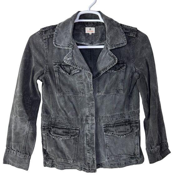 Sundry Jackets & Blazers - Sundry Women's‎ 1 Denim Jacket Moto Military Gray Distressed Button Up